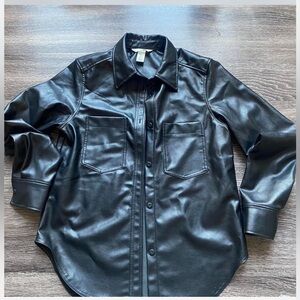 Black faux leather button up shirt